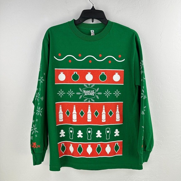 Alstyle‎ Tshirt Mens Medium Green Samuel Adams Beer Holiday Long Sleeve Classic - Picture 1 of 7